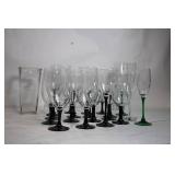 Assorted Glassware Set with Black and Green Stems