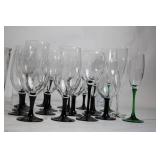 Assorted Glassware Set with Black and Green Stems