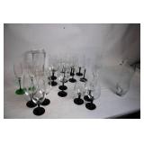 Assorted Glassware Set with Black and Green Stems