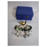 Set of Zebra Figurines, Brass Swan, and Blue Storage Box