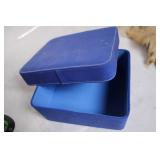 Set of Zebra Figurines, Brass Swan, and Blue Storage Box