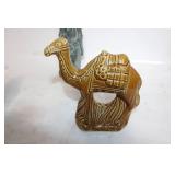 Collection of Assorted Decorative Figures: Cat, Camel, Man with Hat, and Glass Dish