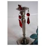 Set of 2 Silver-Plated Candle Holders with Red Crystal Accents