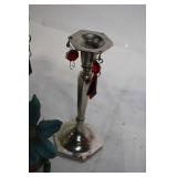 Set of 2 Silver-Plated Candle Holders with Red Crystal Accents