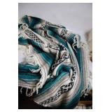 Large Mexican Serape Blanket with Fringed Edges
