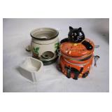 Ceramic Halloween Cookie Jar and Floral Tea Light Holder Set