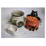 Ceramic Halloween Cookie Jar and Floral Tea Light Holder Set