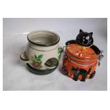 Ceramic Halloween Cookie Jar and Floral Tea Light Holder Set