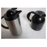 Set of 2 Insulated Coffee Carafes, Stainless Steel and Black Plastic