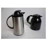 Set of 2 Insulated Coffee Carafes, Stainless Steel and Black Plastic