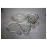 Collection of Glassware Including Mixing Bowls, Measuring Jug, and Drinking Glasses