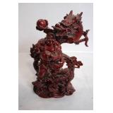 Chinese Red Resin Statue of Laughing Buddha and Dragon