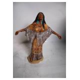 Native American-Inspired Ceramic Figurine with Feather Accents
