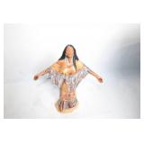 Native American-Inspired Ceramic Figurine with Feather Accents