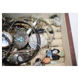 Jewelry Box with Assorted Costume Jewelry and Accessories