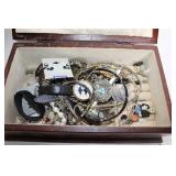Jewelry Box with Assorted Costume Jewelry and Accessories