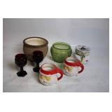 Assorted Decorative Glasses, Mugs, and Jars Collection