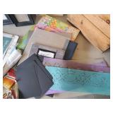 Scrapbook Lot with Various colors of paper, Stickers, Stencils and more with Picture Frame Scissors Vintage Wood Box WOW
