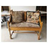 Beautiful Wood Bench and Vintage Footstool with Pillows Very Sturdy