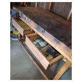 Large Heavy Sturdy Wooden Work Bench with 2 Drawers and Attached Vise On Wheels