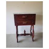 Small Vintage Side Table with ornate Floral Carved Drawer Pulls and Marble Top
