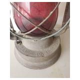 Awesome Dietz Lantern with Red Glass Globe in Good Vintage Condition