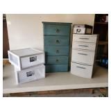 Drawer Lot One Wooden Vintage Dresser with Great Blue Color The others are a sturdy Plastic