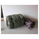 True vintage Military Sleeping Bag and Camo Sleeping  Bag  Military Bag is Marked