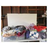 2 Plastic Drawers with Beautiful Handmade Quilts Sheets and other Bedding