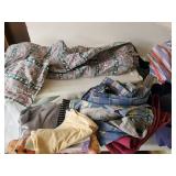 2 Plastic Drawers with Beautiful Handmade Quilts Sheets and other Bedding