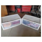 2 Plastic Drawers with Beautiful Handmade Quilts Sheets and other Bedding