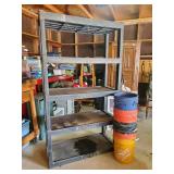 Tall Solid Hard Plastic Shop Shelf w/ 5 gallon pails May need a good cleaning but it is in solid Condition