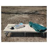 Folding Cot with cushion 2 Air Matresses, Coleman & Embark, One still in Box also comes with Electric Air Pump