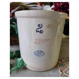 Redwing Crock #2 in good condition and two beautiful floral displays and doily