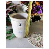 Redwing Crock #2 in good condition and two beautiful floral displays and doily