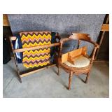 Blanket Stand Ornate Round Vintage Chair and wooden Wall Shelf