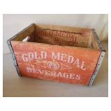RARE Solid Gold Medal Beverages Wooden Box with Great color and Patina