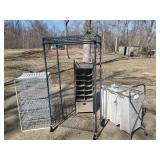 Storage organizer lot  Metal Basket Storage with Slide out Drawers, Shoe Cubby, Clothing Rack, and Dirty laundry organizer
