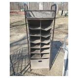 Storage organizer lot  Metal Basket Storage with Slide out Drawers, Shoe Cubby, Clothing Rack, and Dirty laundry organizer