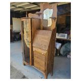 Antique Solid Victorian Transitional Secretary Display Cabinet With Glass Shelves