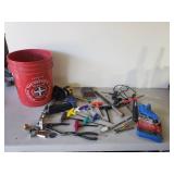 Lot of Various Tools  T-Handle Hex Wrenches Microfiber Towels, Snips and so much more all in a 5Gal Firehouse Subs Bucket