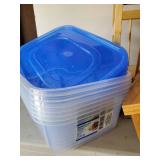 Household Lot Wooden Side Table/Magazine Holder, Plastic containers with lids never used, Paper and more