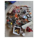 LARGE Lot of Misc Caster Wheels, Scrappers, Gloves, Drain Snake, heavy duty Tie Downs and more