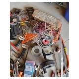 LARGE Lot of Misc Caster Wheels, Scrappers, Gloves, Drain Snake, heavy duty Tie Downs and more