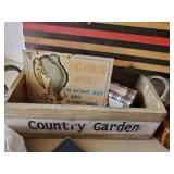 Household Décor Lot Wooden Carved Flag, Vintage Dress/Clothes pin Bag, Lots of unused Greeting Cards and much more