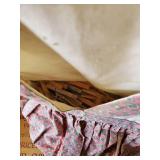 Household Décor Lot Wooden Carved Flag, Vintage Dress/Clothes pin Bag, Lots of unused Greeting Cards and much more