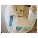 Household Décor Lot Wooden Carved Flag, Vintage Dress/Clothes pin Bag, Lots of unused Greeting Cards and much more