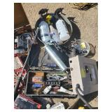 Large Lot of So Much Stuff   Hydraulic Jack, Electrical Box, Tools, tire Testers and so much more