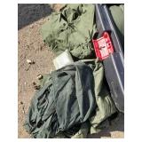 Lot of Military items, Sleeping Bag, Tent and comes with rubbermaid Cooler