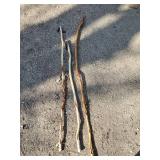 3 Handmade Handcarved Walking Sticks one with Carved Face in it